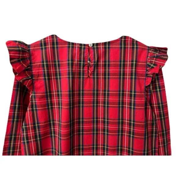 Re-Imagined by J. Crew Women's Red Tartan Ruffle Long Sleeve Top Blouse Small - Picture 5 of 9